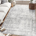 ReaLife Rugs Machine Washable Area Rug - Living Room Bedroom Bathroom Kitchen Entryway Office - Padded Low Pile Stain Resistant Premium - Boho Farmhouse Vintage - Noor - Silver Ivory 5' x 7'