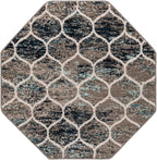 Rugs.com Lattice Frieze Collection Rug – 4 Ft Octagon Blue Multi Medium-Pile Rug Perfect for Living Rooms, Kitchens, Entryways
