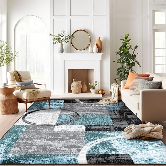 Rugshop Contemporary Circle Design Area Rug, Non-Shedding Carpet for Large Living Room, Dining Room, or Open Space, Gray, 10' x 14'