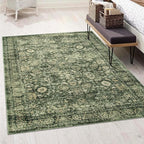 Morebes Area Rug 4x6 Vintage Washable Boho Rugs for Bedroom, Soft Living Room Carpet Non-Slip Non-Shedding Faux Wool Rug for Farmhouse Dining Room Indoor Kids Playroom, Grayish Green