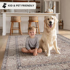 Kuden 6x9 Area Rug, Machine Washable Area Rug with Non-Slip Backing, Vintage Style, Soft, Easy Clean, Low Pile Rug for Living Room, Bedroom, Dining Room