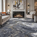 Abstract 10x14 Area Rugs: Modern Washable Rug for Living Room Bedroom Dining Room Indoor - Thin Low Pile Non-Slip Large Carpet - Black Gold
