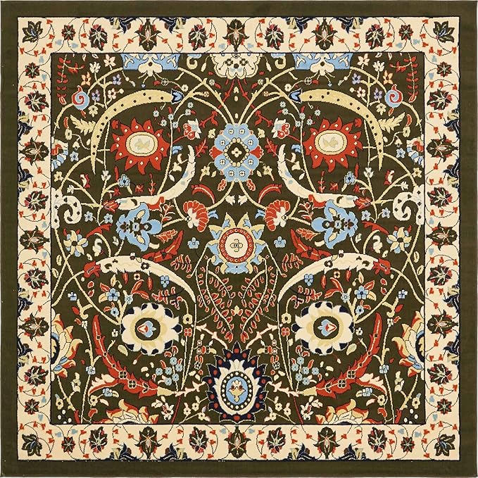 Unique Loom Espahan Collection Area Rug - Cape Cod (8'Square, Green/ Black)