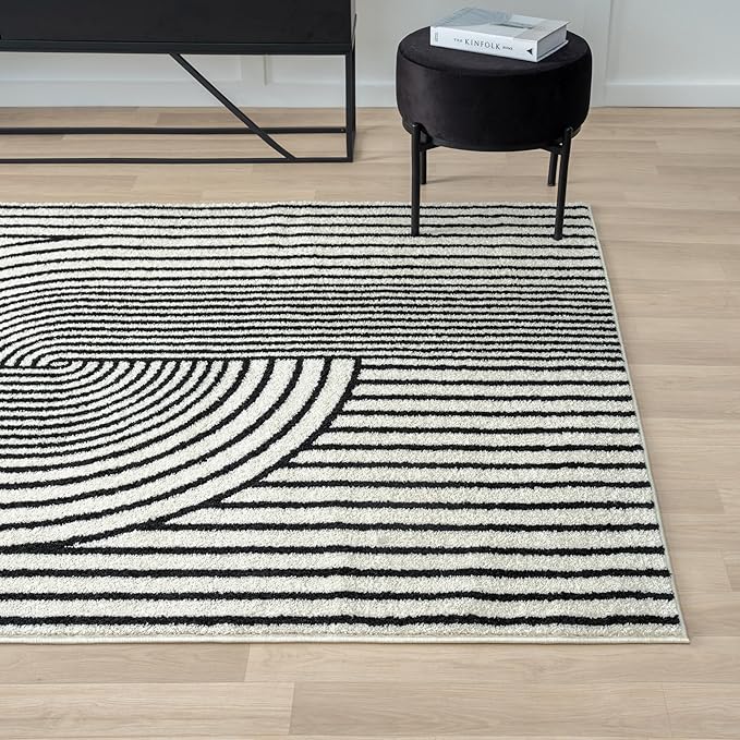 Abani Nuevo Collection Area Rug - Mid-Century Black and White Arch Knot Design - 4' x 6' - for Living Room, Bedroom & Office
