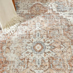 jinchan Area Rug 6x9 Washable Living Room Rug Vintage Indoor Large Floor Cover Distressed Lightweight Non-Slip Low Pile Thin Mat Accent Stain Resistant Carpet for Bedroom Dining Room Office Brick Red