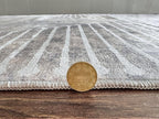 GLN Rugs Contemporary Collection - Machine Washable Area Rug, Contemporary Washable, Non Slip, Low Pile Chenille Rug, Living Room, Bedroom, Kitchen Rug (2'6" x 10' Lines Cream)