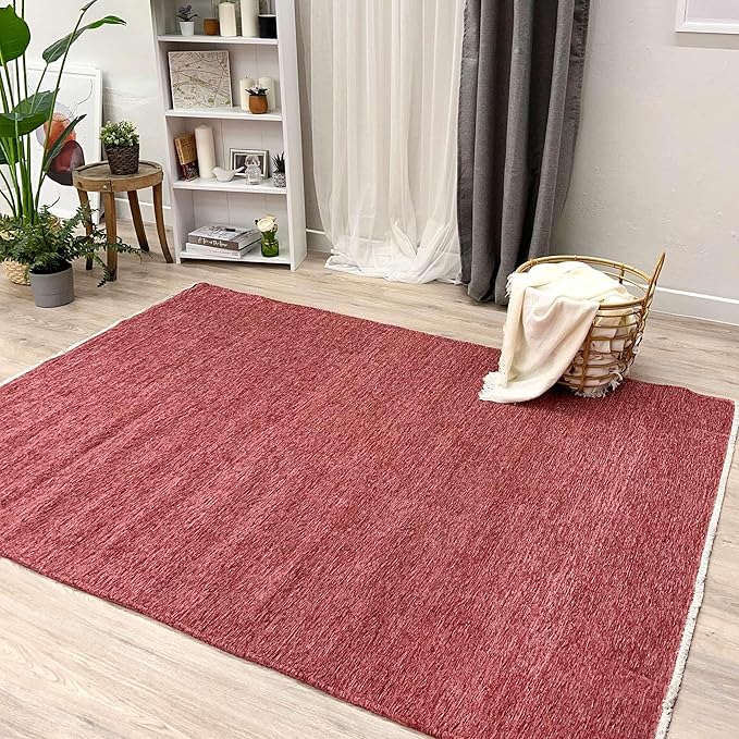Alfa Rich 3x10 Dark Pink Washable Area Rugs for Living Room Hallway Kitchen Girls Cotton Runner