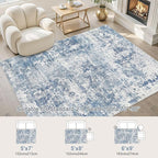 6x9 Area Rug Living Room Rugs - Washable Neutral Modern Abstract Soft Thin Rug Indoor Floor No Slip Rug Carpet for Bedroom Under Dining Table Home Office Decor - Blue White