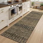 2x8 Machine Washable Runner Rug, Kitchen Hallway Area Rug, Brown Black Vintage Moroccan Rug Ultra Non-Slip Low Pile Soft Faux Wool Carpet, Kids and Pets Friendly for Bedroom Entryway Bedside Decor Rug