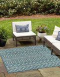 Unique Loom Outdoor Trellis Collection Area Rug - Tribal Trellis (13' Square, Teal/ Ivory)