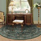6ft Round Area Rugs for Living Room, Washable Floral Circle Rug Non Slip Low Pile, Vintage Boho Botanical Birds Throw Carpet for Farmhouse, Bedroom, Dining Room, Retro Green/Blue