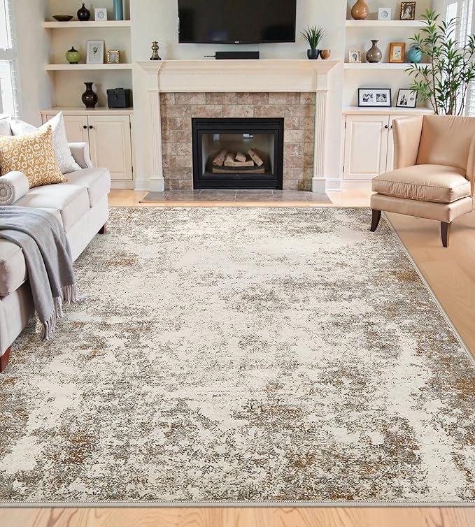 5x7 Washable Area Rugs - Modern Abstract Rugs for Living Room Non-Slip Low Pile Soft Machine Washable Carpet for Bedroom, Dining Room, Nursery, Home Office, Farmhouse (5'x7' Brown Grey)