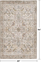 Traditional Oriental 5x8 Floor Rugs for Living Room, Washable Floral Area Rug for Dining Room Under Table, Low Pile Soft Bedroom Carpet, Vintage Brown Taupe Design, Boho Home Décor