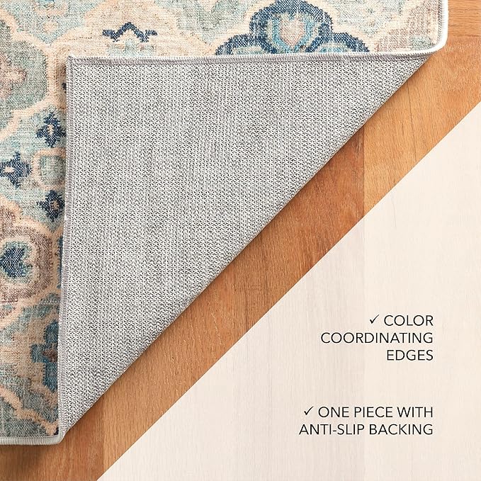 Dash and Albert Pali Machine Washable Area Rug - 3' x 5' Blue - Geometric Accent Rug - Anti-Slip Backing, Lightweight, Machine Washable, High Traffic Areas Kitchen, Mudroom, Laundry Room