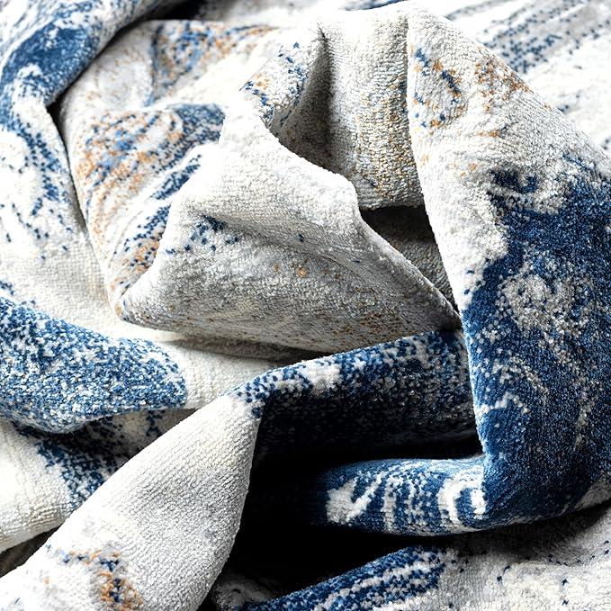 Abani Regal Blue Area Rug for Living Room, Bedroom - Swirl Abstract Pattern - 5' x 8' - Durable & Easy to Clean Washable