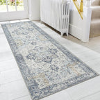 GENIMO Runner Rug 2x12, Non Slip Vintage Hallway Runner Rugs, Low Pile Lightweight Machine Washable Mat for Hallway, Entryway, Bedroom, Kitchen and Corridor, Blue