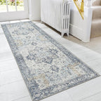 GENIMO Runner Rug 2'6"x12, Non Slip Vintage Hallway Runner Rugs, Low Pile Lightweight Machine Washable Mat for Hallway, Entryway, Bedroom, Kitchen and Corridor, Blue