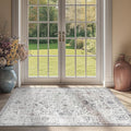 jinchan Kalen Area Rug 3x5 Washable Entryway Rug Vintage Door Mat Indoor Entrance Thin Retro Distressed Gray Floral Doormat Country Boho Lightweight Non Slip Carpet for Bathroom Kitchen Bedroom Grey