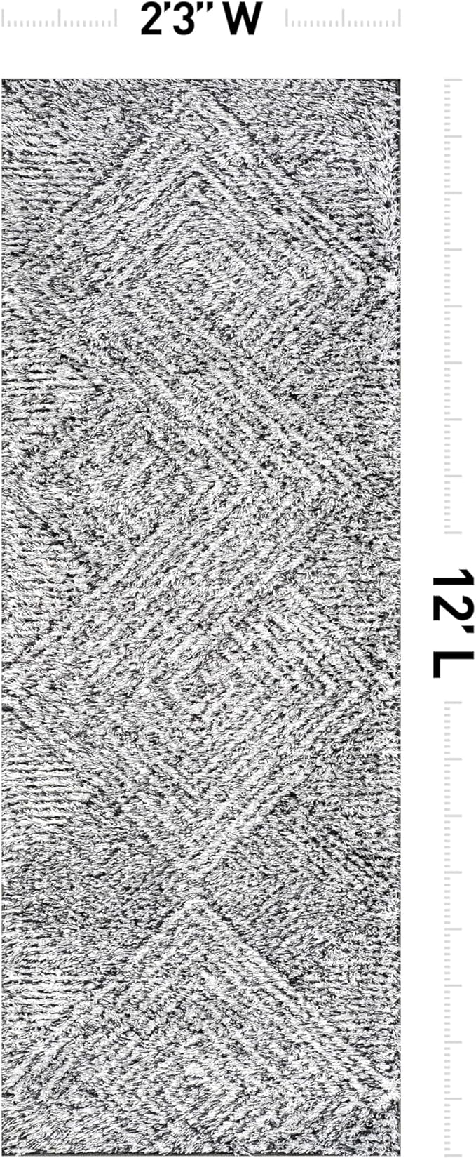 Rugshop Geometric Diamond Stripe Shag Runner Rug White 2' 3" x 12' Great for Long Hallways, Open Entryways, or Galley Kitchens