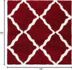 SAFAVIEH Dallas Shag Collection Area Rug - 6' Square, Red & Ivory, Trellis Design, Non-Shedding & Easy Care, 1.5-inch Thick Ideal for High Traffic Areas in Living Room, Bedroom (SGD257Q)