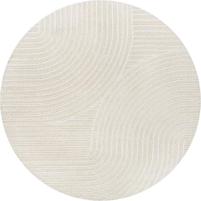 JONATHAN Y Hallie High-Low Curve Ivory/Cream 8' Round Indoor/Outdoor Area Rug, Minimalist, Pet Friendly, Non-Shedding, Stain Resistant, Hose-Washable for Backyard, Patio, Porch (SCN100B-8R)