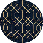 Unique Loom Glam Collection Area Rug - Trellis (3' 3' Round, Navy Blue Gold/ Gold)