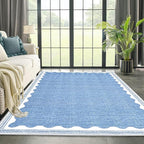 Scalloped Rug 5x7 Solid Blue Washable Non-Slip Rug for Living Room Modern Aesthetic Rugs for Bedroom Kitchen Dining Indoor Entry Entrance Floor