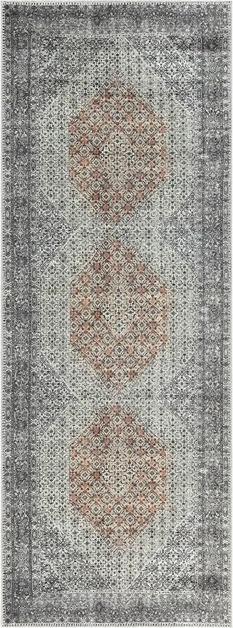 Keen Home Design 2x10 Rug - Machine Washable Runner Rug with Non-Slip Backing, Ideal for Hallway, Entryway, Kitchen, Laundry Room - Vintage, Easy Clean, Durable, Low Pile - (2'6" x 10')