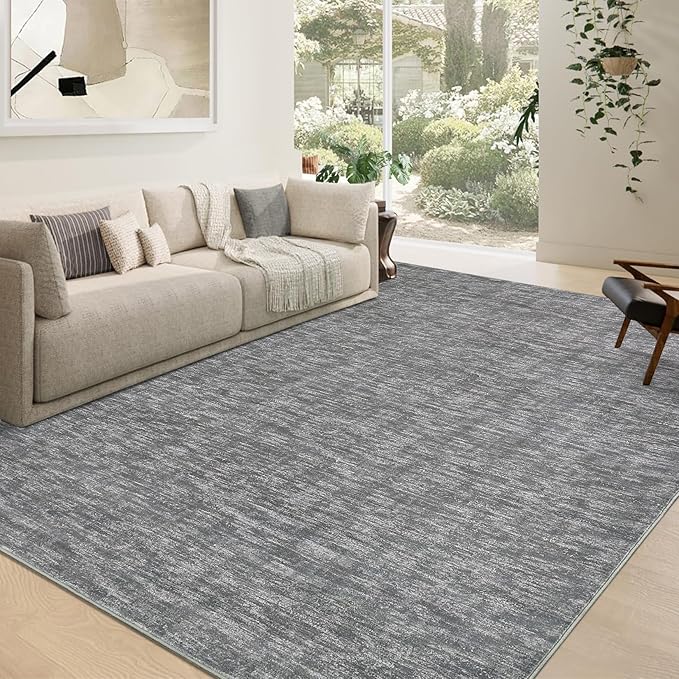 RUGSREAL 3x5 Washable Bedroom Rug Small Indoor Solid Area Rug with Rubber Backing Contemporary Dining Room Throw Rug Grey Solid Color Carpet for Living Room Kitchen Nursery, 3' x 5' Grey