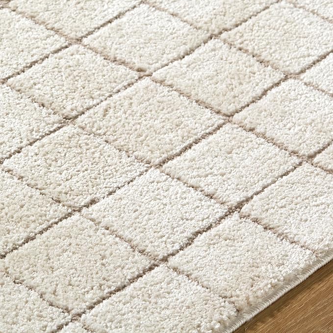 Livabliss x Our PNW Home Cascade Minimalist Grid Area Rug, 2'7" x 7'3", Grid Ivory/Taupe