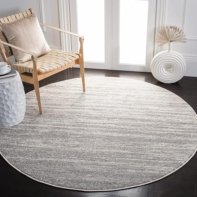SAFAVIEH Adirondack Collection Area Rug - 3' Round, Ivory & Silver, Modern Ombre Design, Non Shedding & Easy to Clean, Ideal for Living Room, Bedroom, Office, Dining Space (ADR113B)