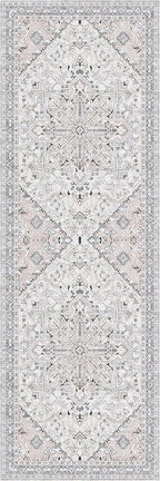 Washable Runner Rug 2x6 | Non Slip Rug Runners for Hallways, Entryways, Kitchens, Bathrooms, Bedrooms | Ultra-Soft Flannel Carpet Runners with Rubber Backing (Beige Blue, 2x6)