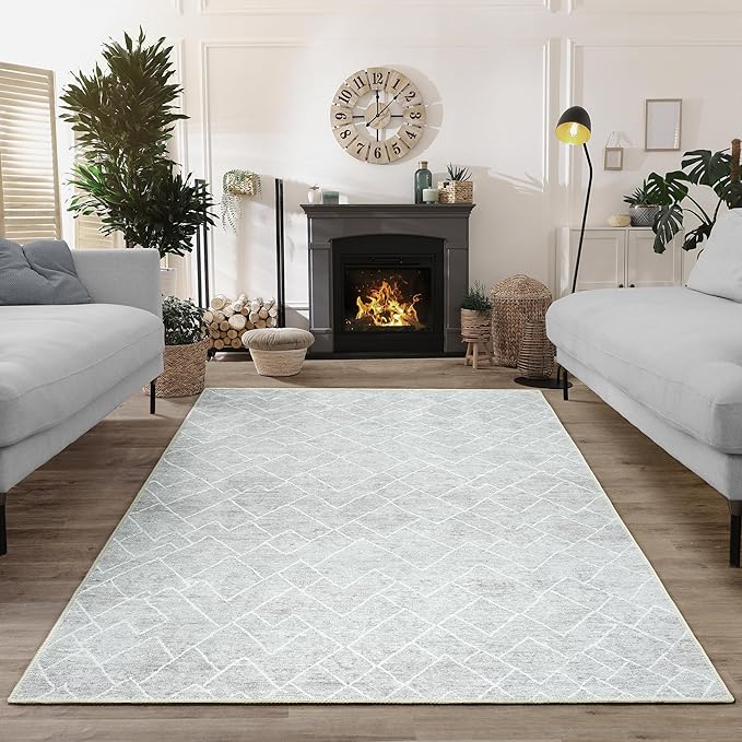 Bloom Rugs Washable Non-Slip 4' x 6' Rug - Gray/Pebble Striped Area Rug for Living Room, Bedroom, Dining Room, and Kitchen - Exact Size: 4' x 6'