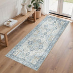 Runner Rug 2'6''x6, Non Slip Vintage Hallway Runner Rugs, Machine Washable Runners, Low Pile Lightweight Mat for Entryway, Hallway, Kitchen and Corridor, Blue