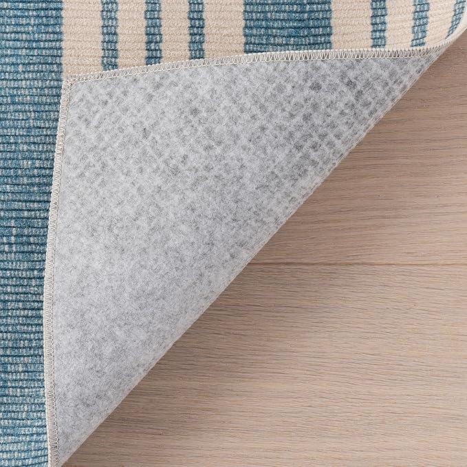 Dash & Albert Talos Blue Machine Washable Rug, 4 X 6 Feet, Blue/Ivory Stripe Pattern