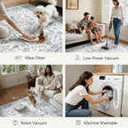 Bavni Washable Runner Rug 2’6”x10, Non Slip Vintage Hallway Runner, Ultra Thin Low Pile Washable Carpet for Kitchen Entryway Bedroom, Light Blue