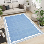 Scalloped Rug 3x5 Rugs Washable Non-Slip Low-Pile for Entryway Solid Blue Rug for Dining Room,Ultra Soft Modern Contemporary Aesthetic Carpet for Bathroom Living Room Dining Table