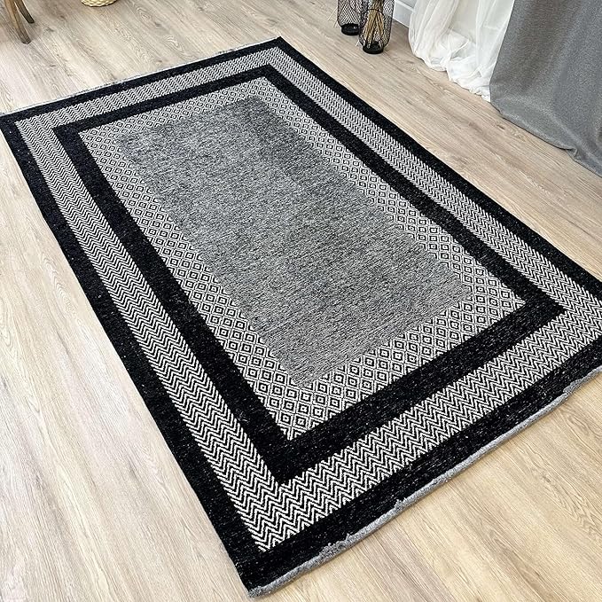 Alfa Rich 3x5 Black Washable Area Rugs for Living Room Bedroom Kitchen Dining Cotton Runner