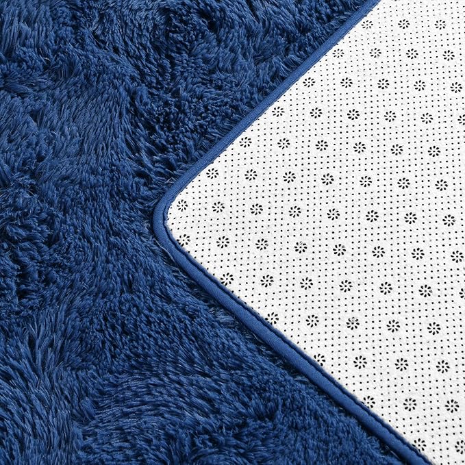 Large Shag Area Rugs 8 x 10, Plush Fuzzy Rugs for Living Room, Ultra Soft Fluffy Furry Rug for Bedroom, Indoor Carpet Nursery Rugs for Kids Room Home Decor,Navy Blue
