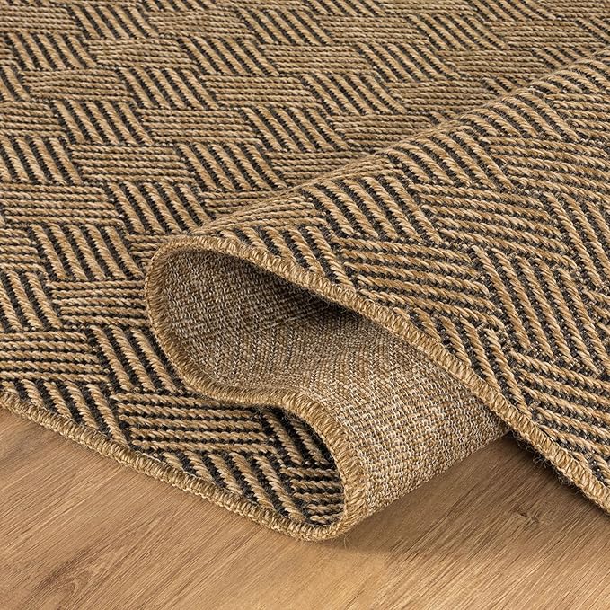 Easy Jute Rugs 5x7 Herringbone Natural Color Living Room Indoor Outdoor Area Rug for Patio and Kitchen Rug High Traffic Washable Easy to Clean Solid Boho Woven Design Carpet (5 x 7)