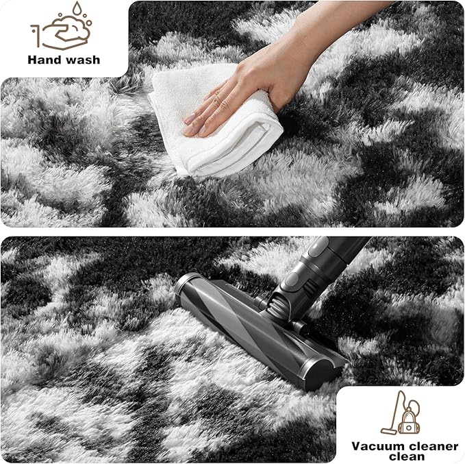 6x9 Area Rugs for Living Room, Fluffy Large Rugs for Bedroom, Soft Shag Fuzzy Non-Slip Carpet for Kids Boys and Girls Nursery Room Dorm Indoor Home Decor (Black and White, 6ft x 9ft)