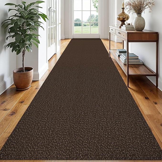 EARTHALL Extra Long Runner Rug 3x18 Ft Washable Runners for Hallways Cotton Non Slip Entryway Runner Braided Kitchen Runner Indoor Outdoor Carpet Runners for Hotels, Officel, Stair, Brown/Coffee