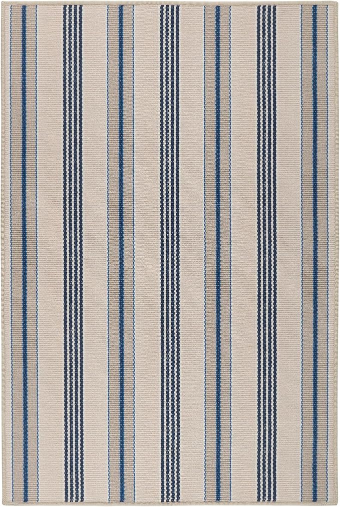Dash and Albert Nimes Ticking Machine Washable Area Rug - 5' x 8' Neutral Stripe Washable Accent Rug - Durable, High Traffic Areas Kitchen, Mudroom, Hallways