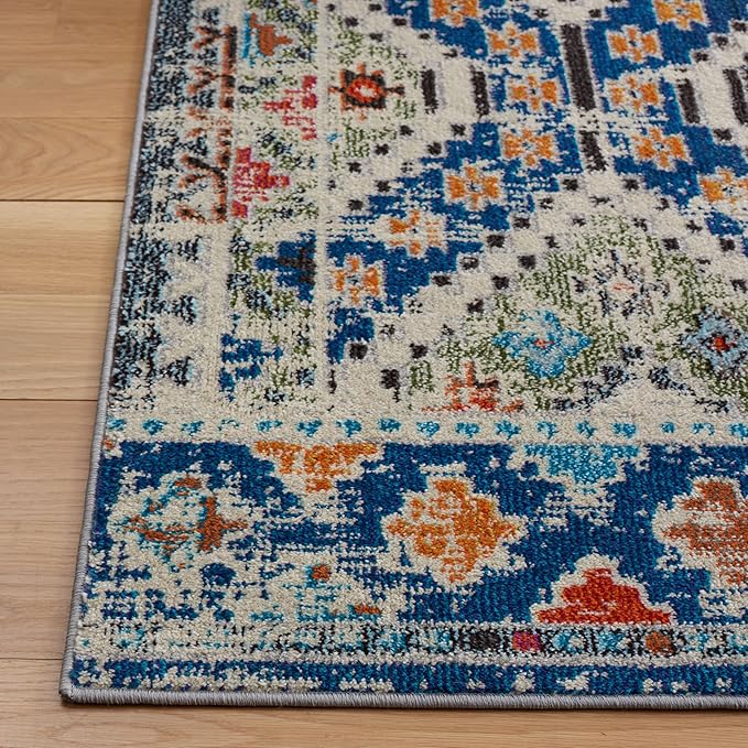 SAFAVIEH Madison Collection Runner Rug - 2'2" x 6', Navy & Beige, Boho Diamond Distressed Design, Non-Shedding & Easy Care, Ideal for High Traffic Areas in Living Room, Bedroom (MAD418M)