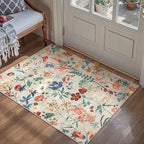 Beige Area Rug 2x3 Entryway Floral Boho Door Mat Indoor Washable Kitchen Carpet Non Slip Bedroom Lightweight Low Pile Accent Rug for Bathroom Living Room Office Dining Room