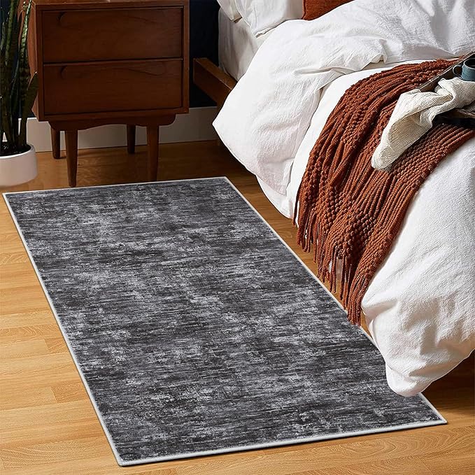 RUGSREAL Small Area Rug 2x3 Entryway Mat with Rubber Backing Stain Resistant Throw Carpet Modern Solid Color Bath Mat Contempowary Washable Rug for Living Room Bedroom Dining Room Kitchen, Dark Grey