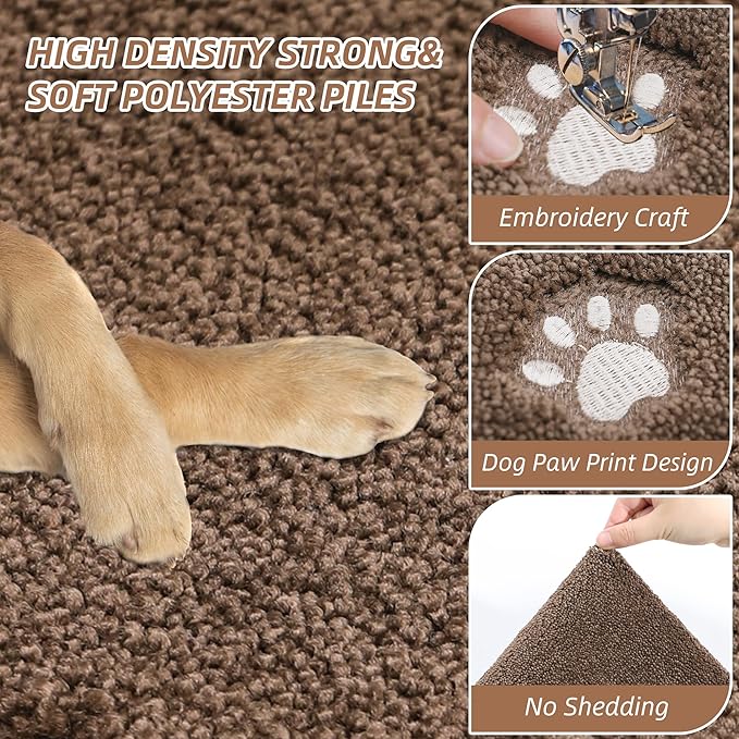 BEQHAUSE Dog Door Mat for Muddy Paws 36"x60" Dirt Trapper Absorbent Doormat Non Slip Entryway Rugs Washable Stain Resistant Welcome Floor Mat Soft Low-Profile for Front Back Door, Brown