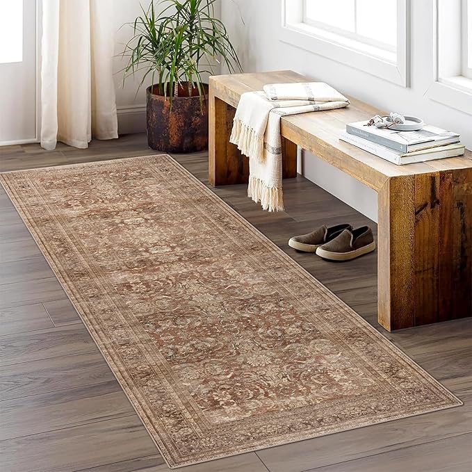 vivorug Runner Rug 2'x7' Vintage Washable Non-Slip Runners for Hallways Kitchen Entryway Laundry Room Carpet Hallway Runner Brown