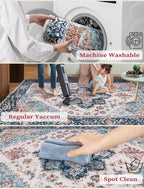 SERISSA Boho Kitchen Runner Rug, 3x7 Washable Non-Slip Runner Rug for Hallways Kitchen Rug, Ultra Soft Vintage Blue Orange Print Distressed Tribal Floor Carpet Runner for Bedroom Entryway Laundry Room
