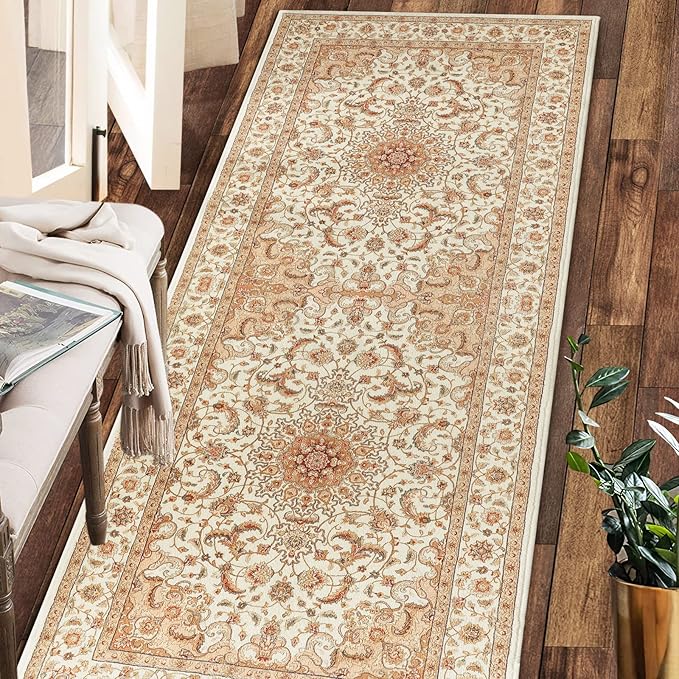COMSLE Boho Runner Rug, 2' x 5' Washable Rugs for Hallway Faux Wool Small Kitchen Area Rug Distressed Throw Rug Non-Slip Laundry Room Rug Carpet Runner for Entryway Indoor Bedroom